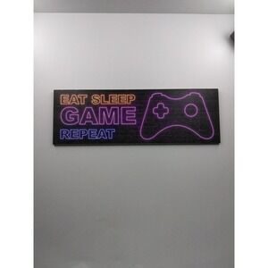 Eat Sleep Game Repeat -  Neon Gaming Sign Wood For Door Or‎ Wall
